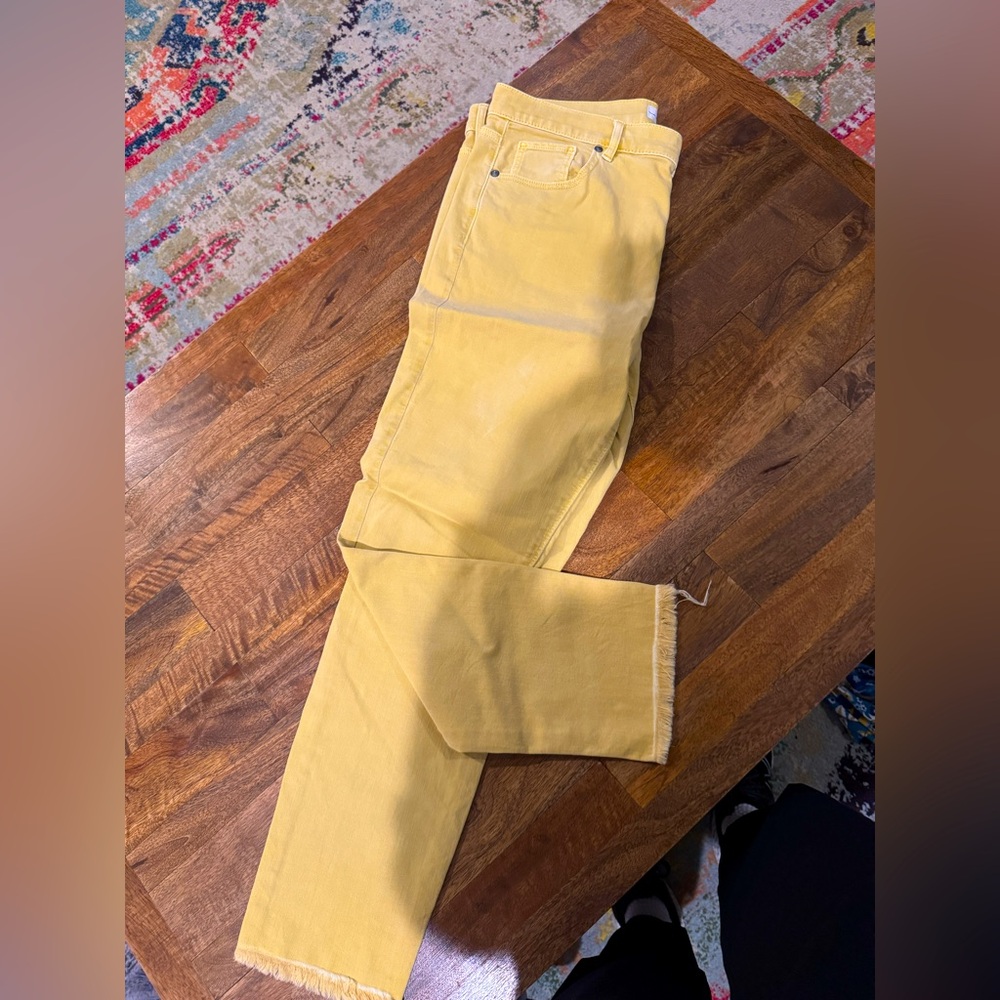 Loft modern skinny mustard jeans with frayed hem